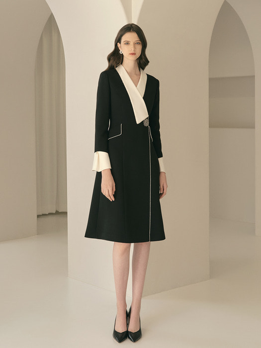 MAKAYLA / wide collar jacket style dress(black)