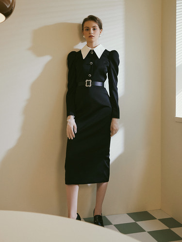 [기은세/고보결/김소영/소녀시대 서현 착용]ANIT / Newtro Collar Belted Dress(black)
